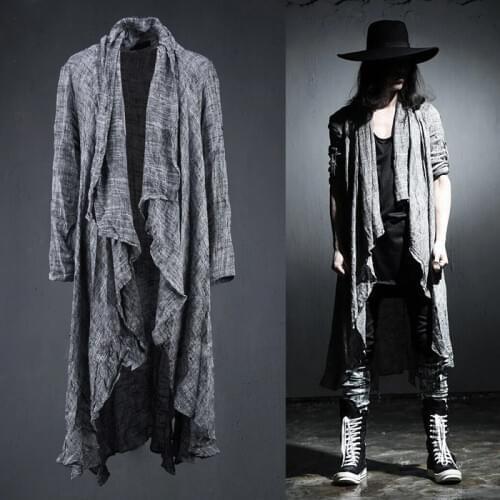 Spring Summer Korean Stylish Grey Black Extra long pop punk cardigan linen shirts for men