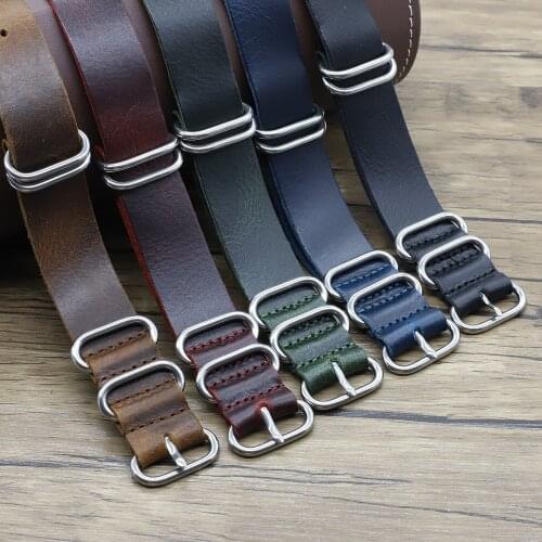 New Design High Quality Cow Leather Nato Strap 18mm 20mm 22mm 24mm Black Green Zulu Strap Handmade Comfortable Replace Watchband