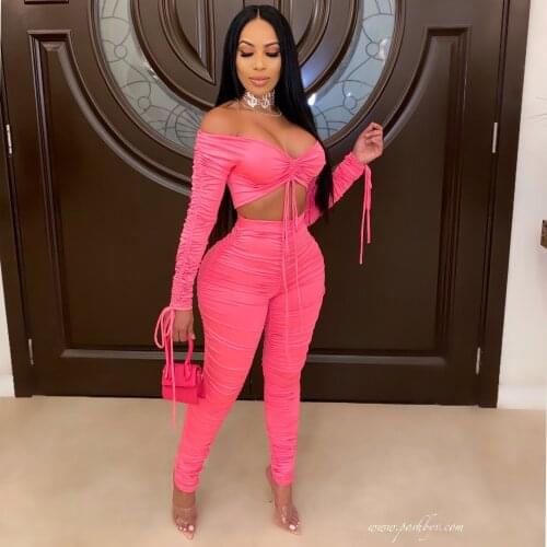 SUJYing Autumn New Fashion Solid Sexy Close-fitting Womens Pleated Chest Wrapped Sexy Casual Suit