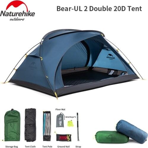 Naturehike Bear-UL2 Persons Camping Tent Outdoor Ultralight 20D Nylon Fabric Double Door Large Space Waterproof Tent With Mat