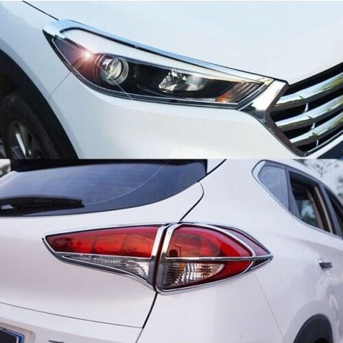 FIT FOR HYUNDAI TUCSON TL 2015 2016 CHROME FRONT REAR HEADLIGHT TAIL LIGHT LAMP COVER TRIM STYLING DECORATION BEZEL MOLDING