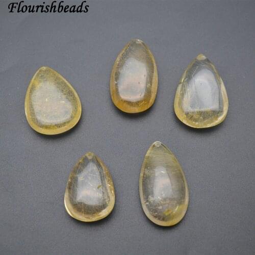 Polished Natural Gold Rutilated Quartz Water Drop Pear Shape Stone Nugget Pendant Fit Necklace making