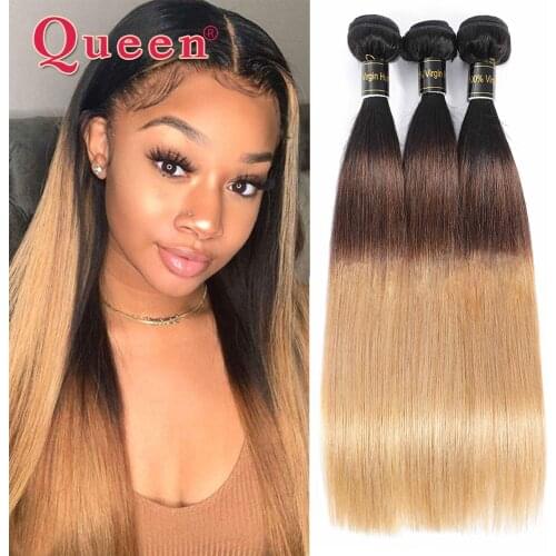 Straight Hair Bundles Brazilian 1B/4/27 Ombre Bundles Human Hair Weave Bundles Remy Hair 1/3/4 Bundle Hair Extensions Queen