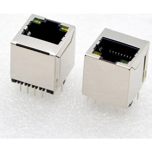 Free Shipping 100pcs NEW RJ45 Connector 5224-8P8C With Lamp Vertical RJ45 Copper With Shielded Network Socket Special Wholesale