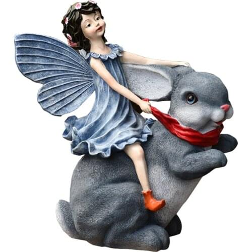 Hand Painted Resin Fairy Statue Handmade Hare Sculpture Folk Tales Girl Ornament Gift Craft Furnishing Room Decor Art Collection