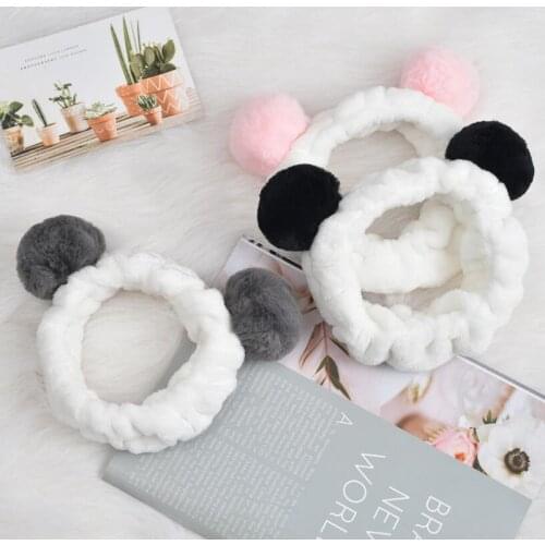 Cute Panda Ear Girls Hairbands Soft Warm Coral Fleece Bow Animal Ears Headbands Headwear Hair Bands Turban Hair Accessories