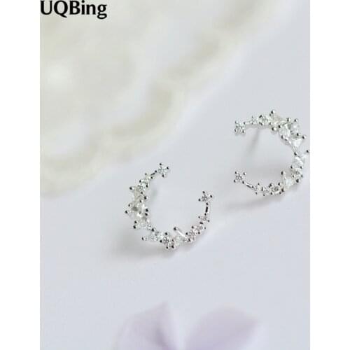 Luxury 925 Sterling Silver Cubic Zircon Moon Stud Earrings For Women Engagement Jewelry