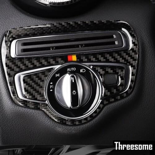 SRXTZM For Mercedes Benz C Class W205 C180 C200 GLC Stickers Carbon Fiber Headlight Switch Frame Cover Trim Car Styling Sticker