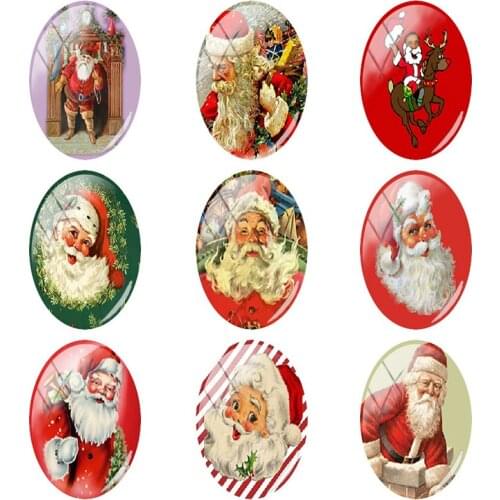 JWEIJIAO Cute Santa Claus Pattern 18x25 mm Oval Shaped Photo 5pcs/lot Glass Cabochon DIY Necklace Parts Christmas Jewelry J203