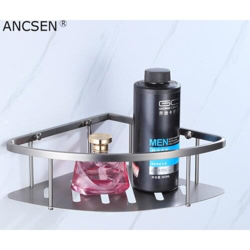 Gun-Grey Stainless Steel Triangle Basket Single Tier Bathroom Shelf Toilet Corner Shelves Shower Toilet Wall Hanging Shelf