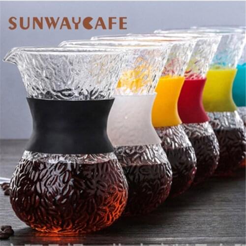 400ml/600ml Wood Grain Heat Resistant High Borosilicate Glass Coffee Sharing Pot Coffee Maker Cup Teapot Cup For Barista