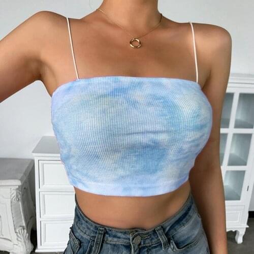 Tie-dye Camisole Tops Women Sleeveless Summer Skinny Elastic Tank Tops Sexy Casual Crop Top Shirts