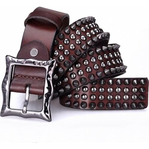 Vintage Belt Men Genuine Leather Heavy Metal Rivet Punk Male Rock Stud Waist Belt Cowboy Luxury Fashion Gifts for Men Belts