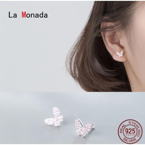 La Monada Korean Minimalist Stud Women Earrings Silver 925 Butterfly Inlay Fine In Jewelry Silver 925 Stud Earrings For Women