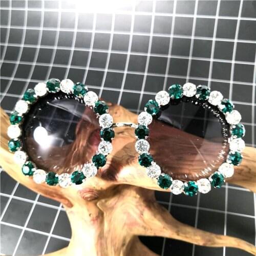 High quality Diamond rimmed Round Sunglasses for women Oversized Rhinestone gradient female sun glasses FML