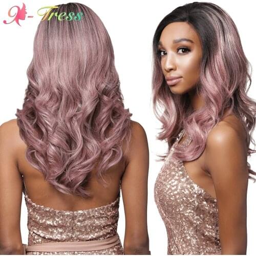 X-TRESS Synthetic Lace Front Wigs Ombre Lavender Wavy Wig for Black Women Medium Lenght Free Part Lace Wig Daily Cosplay Wigs