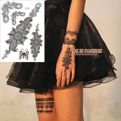 1sheet Trendy black temporary arabic tattoo lace henna tattos sticker choker butterfly fake tattoo white flash new 2018 J014B