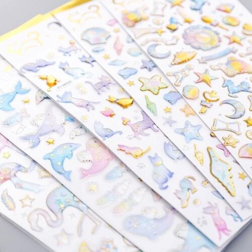 1Pcs Dream Crystal Hot Stamping Transparent Stereo Sticker Student DIY Pocket Sticker Decorative Sticker School Stationary