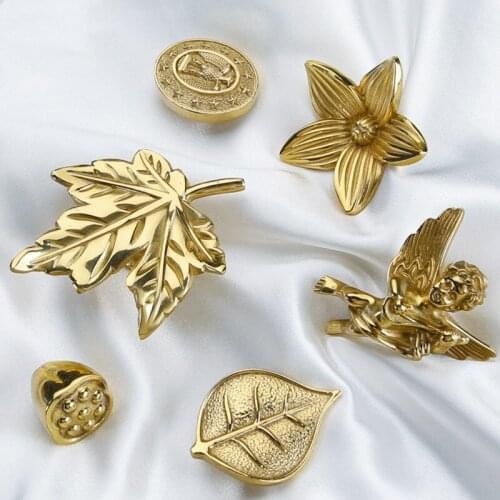 1Pc New Creative Solid Brass Handle Medal of Merit Maple Leaf Shaped Cabinet Wardrobe Retro Handles Pulls Furniture Diy