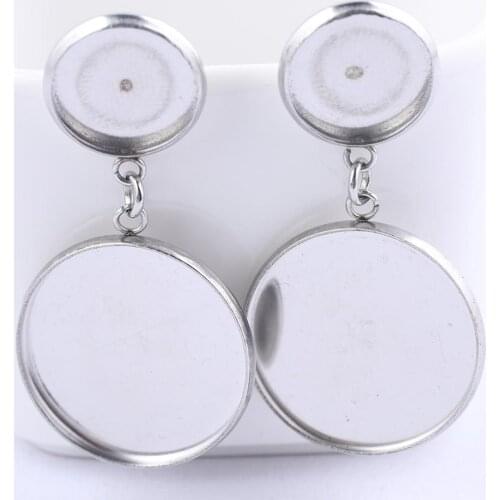 10pcs Fit 12mm 20mm Cabochon Stud Earring Base Setting Trays Stainless Steel Bezel Blanks For jewelry hand made