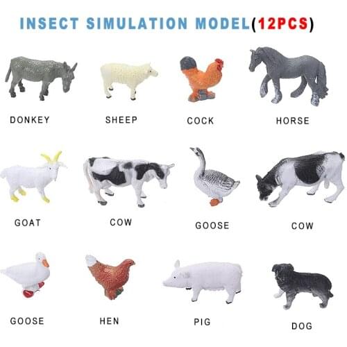 12pcs/set Simulation Mini Farm Animals Poultry Model Action Figures Model Donkey Sheep Foose Cock Pig Hen Dog Education Kids Toy