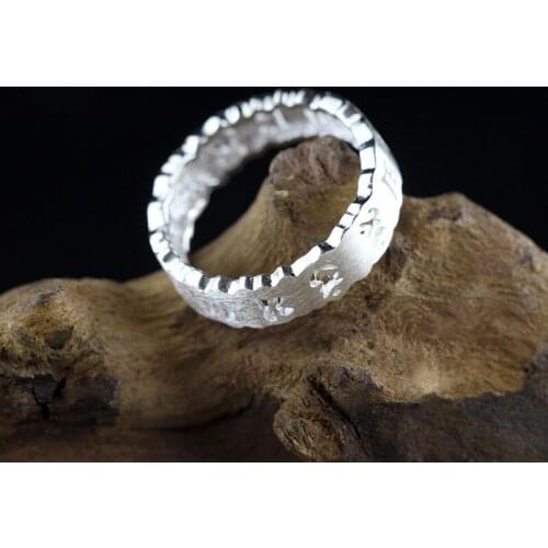 2021 Fashion New S925 Silver Jewelry Woman ring Exquisite Ethnic Style Woman Six-character Mantra in Sanskrit Man Ring