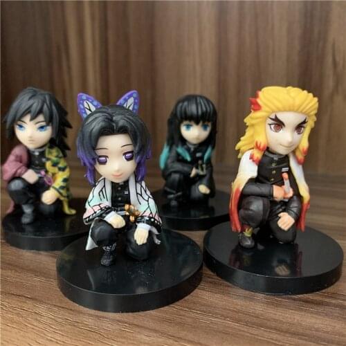 4pcs/Set Tomioka Giyuu Kochou Shinobu Tokitou Muichirou Rengoku Kyoujurou Cute Ver. Demon Slayer PVC Action Figure Model 6cm