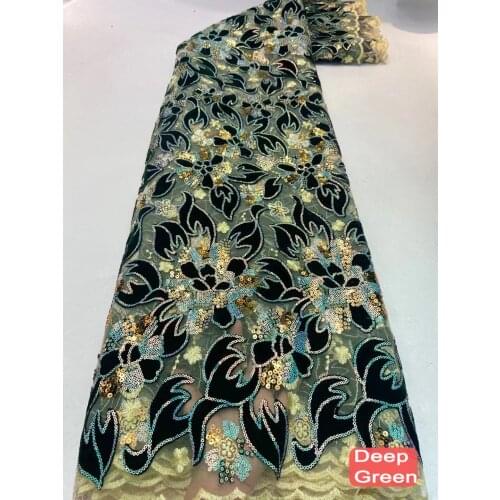 5yards/pc) High quality African French net lace sequins embroidered velvet tulle lace fabric for party dress 5 colors FXZ065