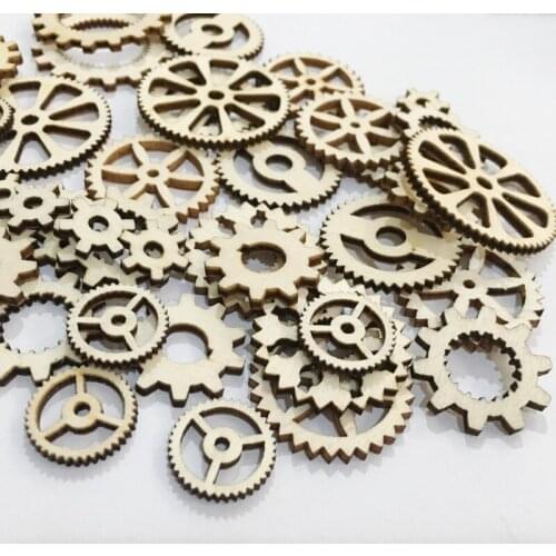 50pcs Natural Wooden Wheel Gear Wood Ornament DIY Craft Scrapbook Embellishment Handmade Home Decor