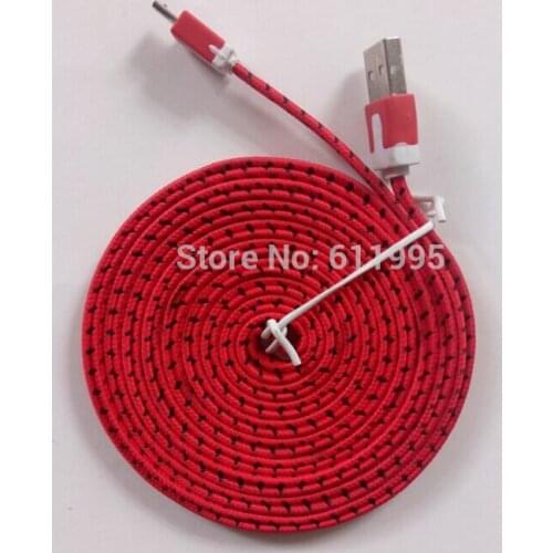 500pcs/lot Colorful 3M/10FT Micro Flat noodle Braided USB Charger cable for Blackberry HTC SAMSUNG Galaxy S4 s6
