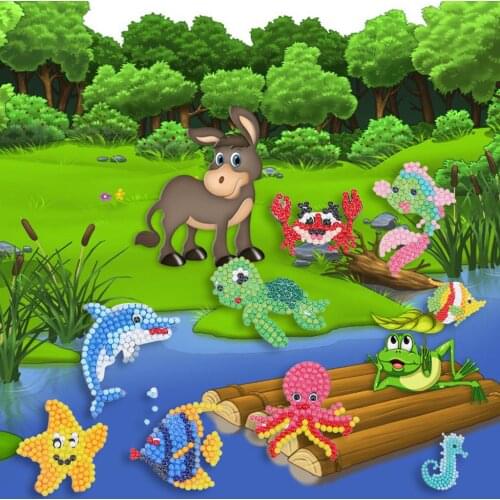 9Pcs 2019 Cartoon Sea Animal Series Children DIY Puzzle Diamond Painting Free Sticker Mobile Phone Shell Cute Decorative Figure