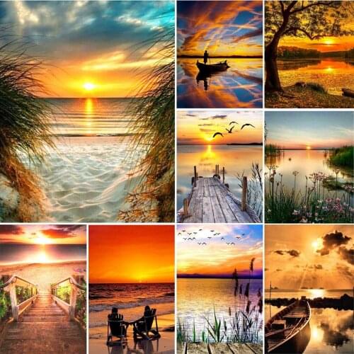 5D DIY full square diamond painting landscape sunset seascape cross stitch kit mosaic picture rhinestone embroidery decoration