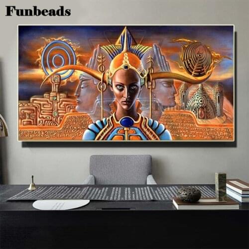 Large size Diamond Painting Egyptian Queen Portrait Gold Full Square/round Drill Mosaic Living Room decoration embroidery FF5593