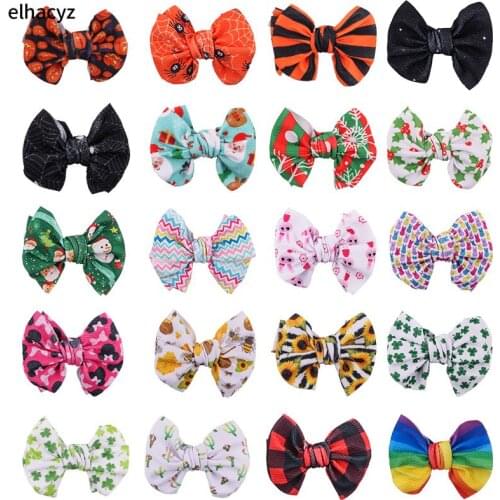 10pcs/lot 2021 Hot Selling Print 4.5'' Waffle Fabric Hair Bow With Clip For Girls Soft Solid Elastic Kids DIY Hair Accessories