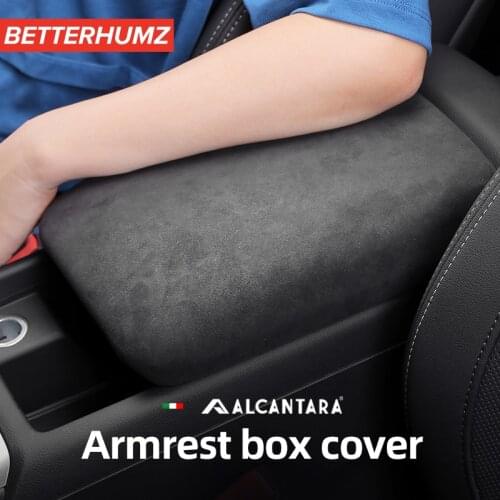 BETTERHUMZ Alcantara Car Armrest Boxes Cover Panel Sticker For Audi A4 A5 S4 S5 Car Storage Box Panel Armrest Box Frame Trim