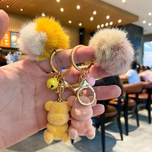 Bear Rabbit Keychain Fluffy Fur Ball Key Chains for Women Bags Pendant Decoration Pom Poms Keyring Fashion Kids Easter Gifts
