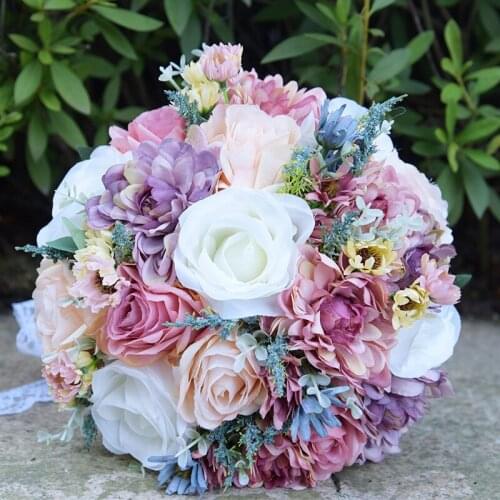 Flowers Bouquet Vintage Blue Silk Wild for Wedding Plain Color Bridal Bouquet Wedding Centerpieces Home Decoration