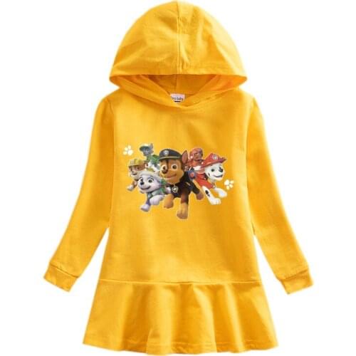 PAW PATROL Cartoon Print Girl Kid Cotton Hoodie Dress with Pleated Hemline Long Sleeve Baby Child Sweatshirt Dress