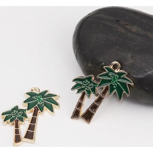DoreenBeads Zinc Based Alloy Charms Coconut Tree KC Gold Green Enamel Pendant DIY Findings 27mm(1 1/8") x 20mm( 6/8"), 5 PCs