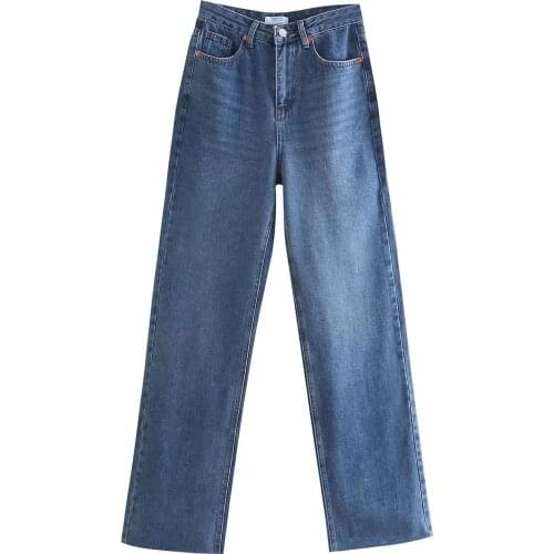 Dave&Di 2021 England Style Vintage Mom High Waist Jeans Loose Burrs Boyfriend Jeans Woman For Women Denim Wide Leg Pants