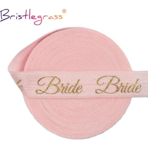 BRISTLEGRASS 2 5 10 Yard 5/8" 15mm Gold Bride Foil Print Fold Over Elastic FOE Spandex Band Bridal Wrist Tie Wedding Party Event