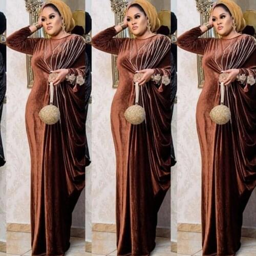 Elegant Velvet Muslim Dress Women Pleated African India Islamic Clothing Maxi Dress Jubah Long Robe Abaya Moroccan Kaftan Elbise