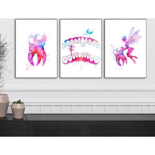 Stomatology Art Paintings color Tooth Dental Poster Dentist Canvas Painting Tooth Fairy Wall Art Print Picture Clinic Decor