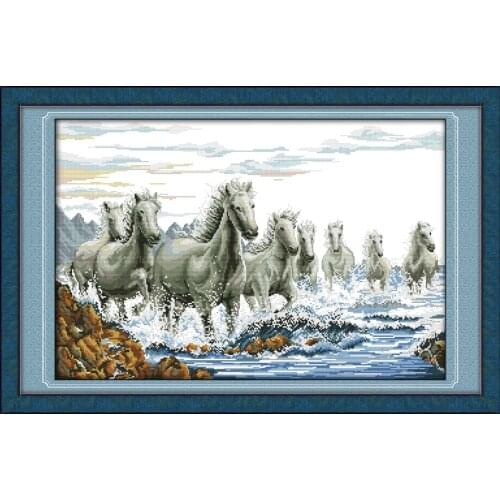 Joy Sunday Thousands of Horses Galloping Ahead CrossStitch Design Needlework Embroidery Stamped Counted Cross Stitch Needlepoint