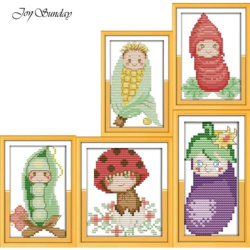Joy Sunday Baby Vegetables Cross Stitch Patterns DMC Printed Cross Stitch Kits Cartoon DIY Handwork Embroidery Needlework Sets