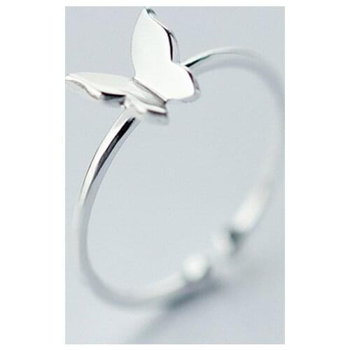 Retro Minimalist Silver Color Open Rings For Women Personality Feather Butterfly Adjustable Finger Ring Girl Jewelry Gift