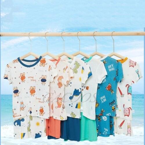 Cute Cartoon Pajamas Set 2021 Summer New Children Kids Boys Sets Toddler Outfits Girl Short Sleeve Shorts Casual Home Clothing