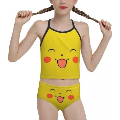 Anime Manga Chibi swimming suit for Children young Girls Print Yellow Cat Bikini 2021 Wholesale Brand Girl Swimming Suit