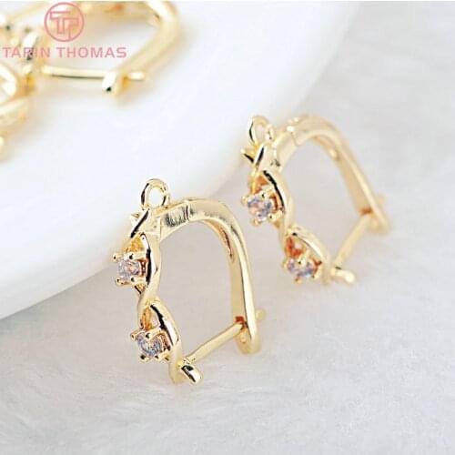 4PCS 18x12MM Hole 1.5MM 24K Gold Color Brass with Zircon Earring Clasp High Quality DIY Jewelry Making Findings Accessories