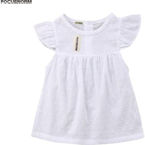 Toddler Baby Girls Summer Princess Sweet Dress Petal Sleeve Solid O-Neck White A-Line Mini Dress Outfit 0-3Y Party Dress
